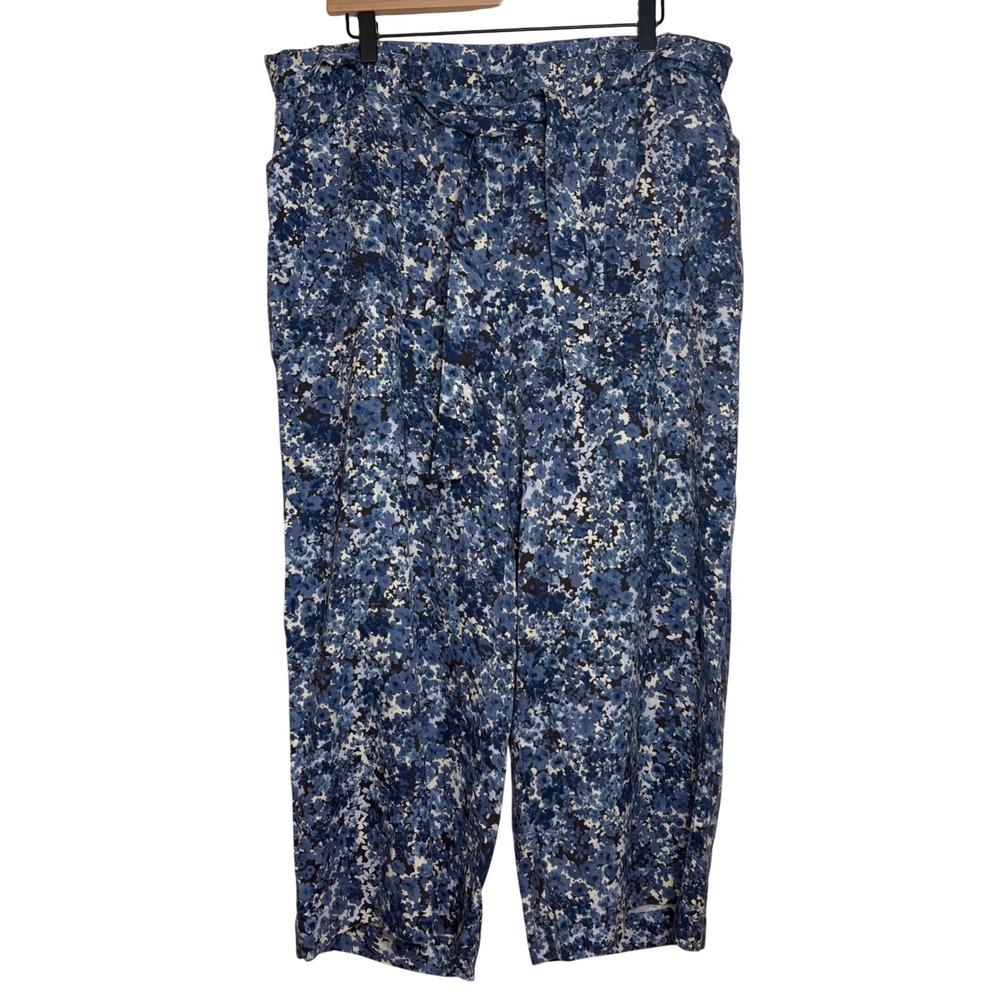 JJILL Floral Wide Leg Cropped Pants Womens XL Tall Blue White Tie Waist - Picture 2 of 8